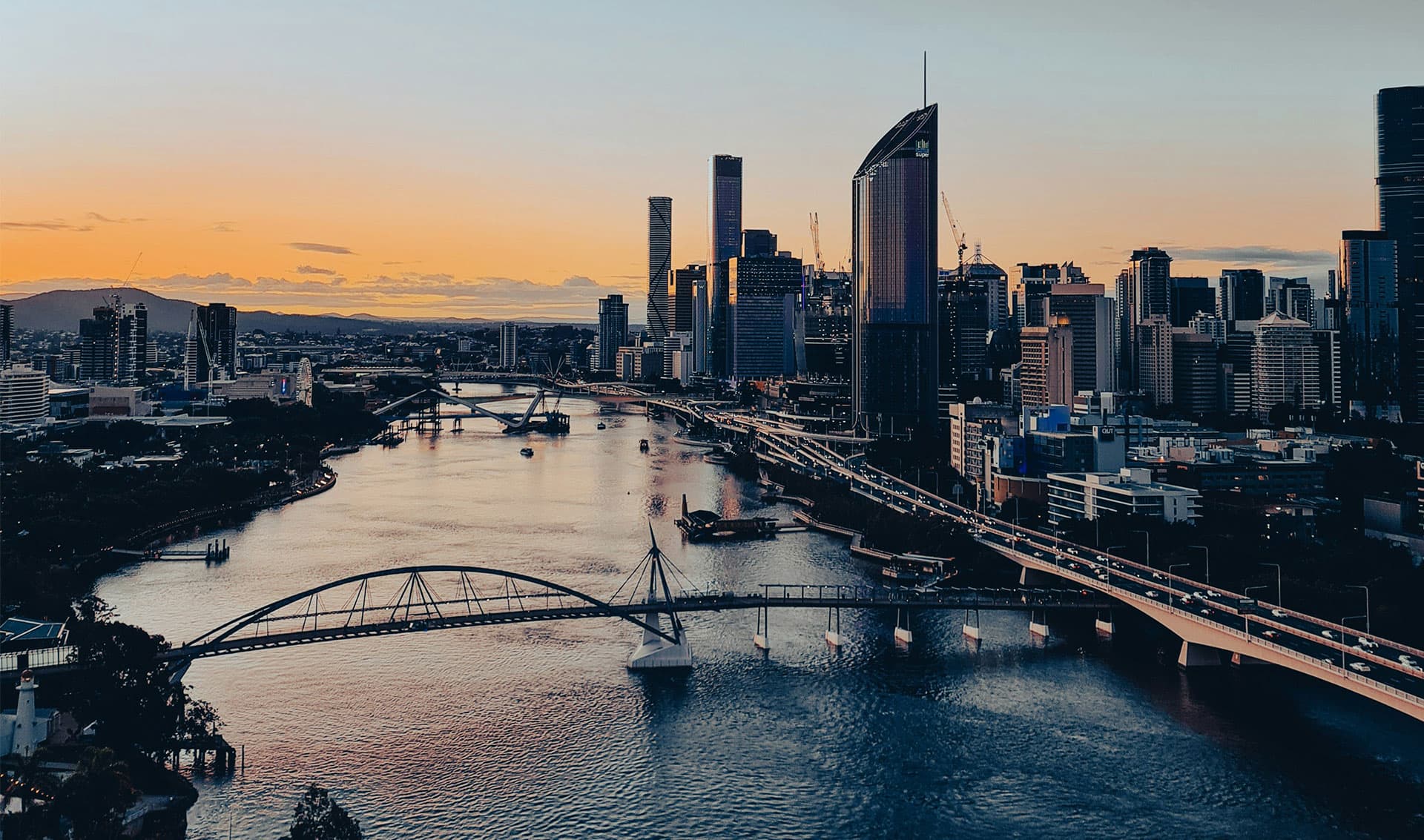 The Brisbane River and city skyline at dusk