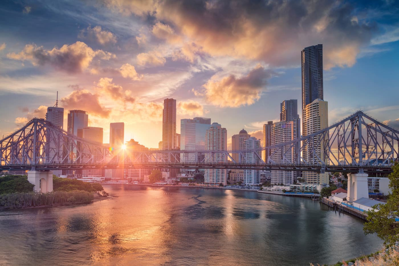 The Story Bridge and Brisbane CBD at sunset
